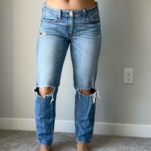 rag & bone light wash distressed low rise boyfriend jean - 27”